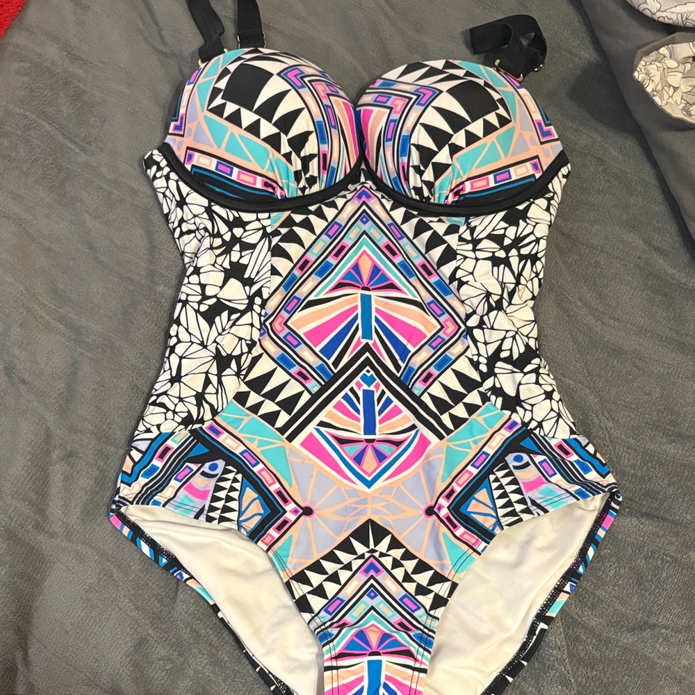Swimsuits For All Geometric Multicolor One Piece